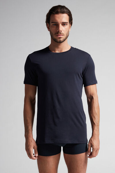 Intimissimi Camiseta con cuello redondo de algodón superior Hombre Azul Tamaño L