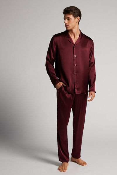Intimissimi Pijama Largo de Seda con Ribete Hombre Rojo Tamaño L