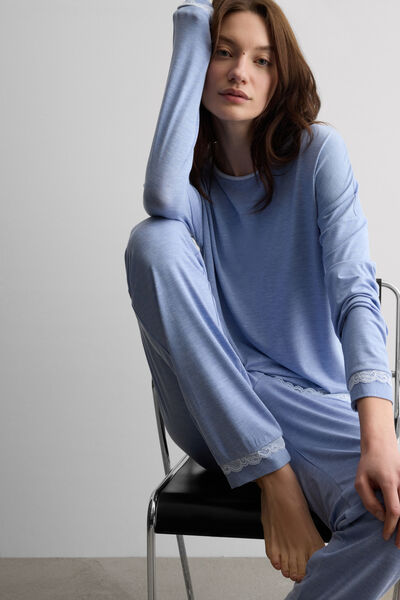 Intimissimi Pijama Largo de Modal con Encaje Mujer Azul Tamaño L