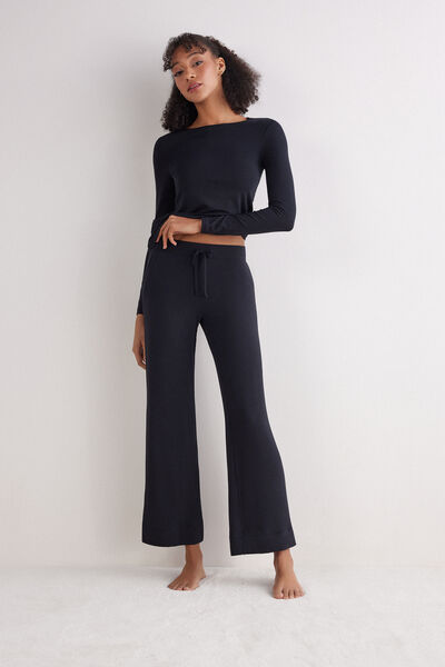 Intimissimi Pantalones Largos Palazzo de Modal Mujer Negro Tamaño M