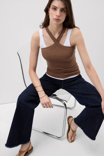 Intimissimi Camiseta de Tirantes Cruzados de Algodón Superior de Canalé Mujer Natural Tamaño L