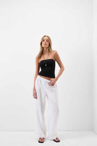Intimissimi Pantalón Largo con Cordón Ajustable de Tela de Lino The Pure Linen Mujer Blanco