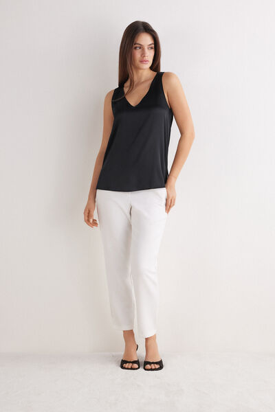 Intimissimi Camiseta de Tirantes con Cuello de Pico de Seda Mujer Negro