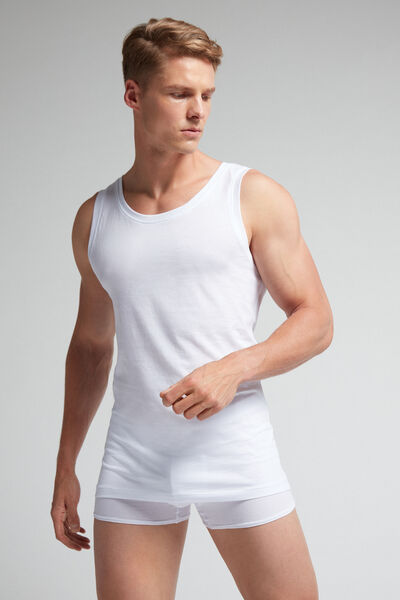 Intimissimi Camiseta de Tirantes con Escote Redondo de Algodón Superior Extrafino Hombre Blanco