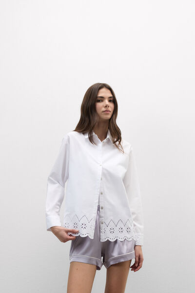 Intimissimi Camisa de Tela de Algodón Bordado Inglés Made with Love Mujer Blanco