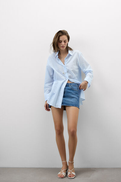 Intimissimi Camisa de Tela de Algodón Plumetis Romantic Stripes Mujer Rayas