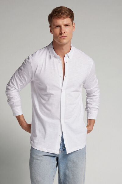Intimissimi Camisa de Manga Larga de Algodón Jaspeado Hombre Blanco