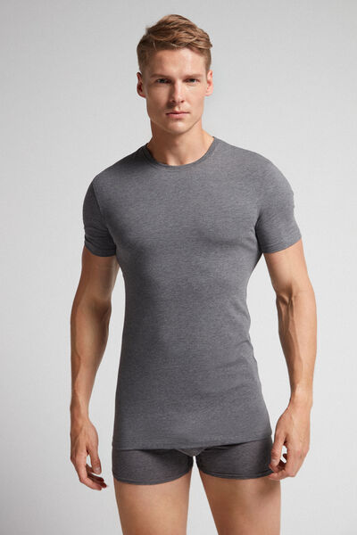 Intimissimi Camiseta manga corta de algodón ajustada Hombre Gris Oscuro