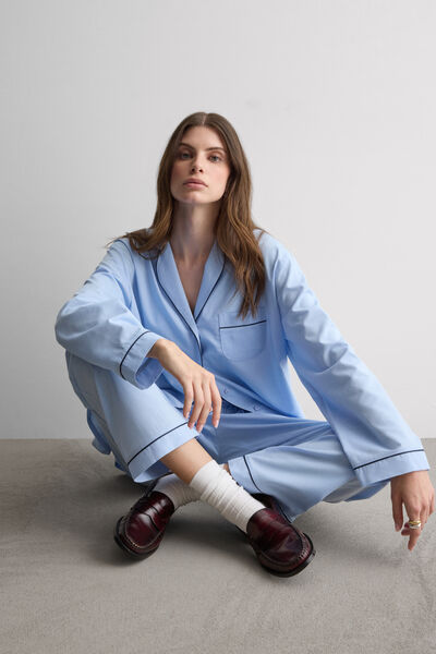 Intimissimi Pijama Largo de Algodón y Modal Chambray NI Mujer Azul
