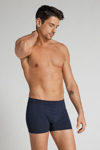 Intimissimi Bóxer Algodón Mercerizado filo Premium con Estampado Lunares Hombre Azul