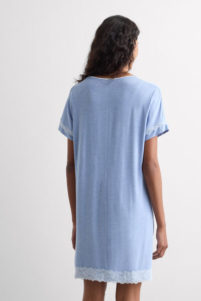 Side view of Intimissimi Noční Košile s Krátkými Rukávy a Krajkovými Detaily Žena Modrál-khuil Velikost S