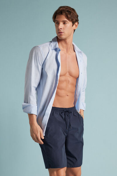 Intimissimi Jednobarevné Plavkové Boxerky Dlouhý Model Člověk Modrál-khuil Velikost M-image-MB0226L 1467M