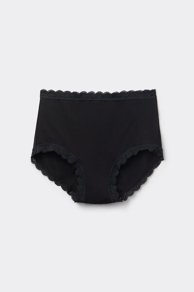 Side view of Intimissimi Francouzské Kalhotky s Vysokým Pasem z Bavlny a Krajky Žena Černá Velikost 1