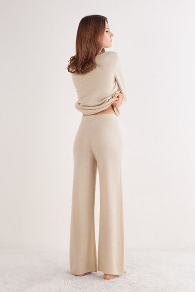Intimissimi Pantalón Largo Palazzo de 100% Cashmere Mujer Beige Tamaño S
