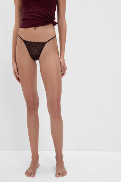 Side view of Intimissimi Krajková Pásková Tanga Žena Hnědá Velikost 3