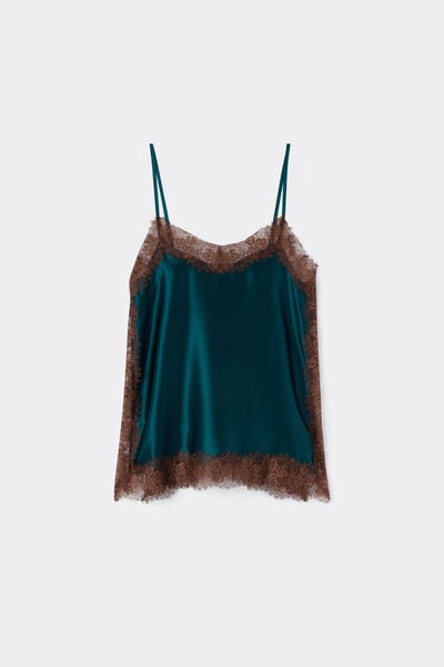 Intimissimi Top de Raso de Seda con Encaje en Contraste Lace Perfection Mujer Verde