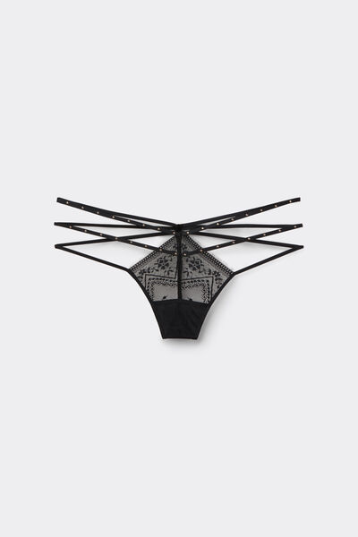Side view of Intimissimi Pásková Tanga Flirt Fearlessly Žena Černá Velikost 3