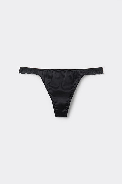 Side view of Intimissimi Tanga z Hedvábí a Krajky Žena Černá Velikost 4