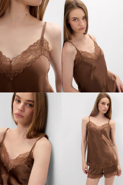 Intimissimi Top lencero con encaje y seda Mujer Natural Tamaño M