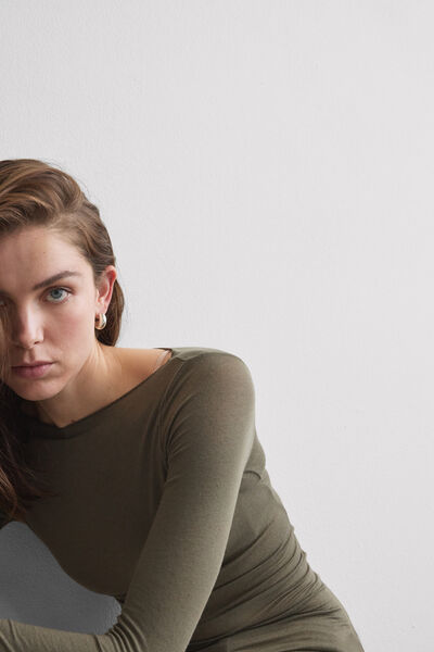 Intimissimi Camiseta con cuello barco en cashmere de manga Larga Mujer Verde Tamaño L
