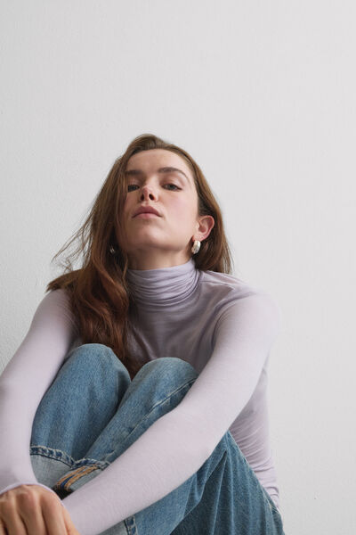 Intimissimi Camiseta de Manga Larga de Cuello Alto de Cashmere Ultraligero de Modal Mujer Violeta Tamaño L