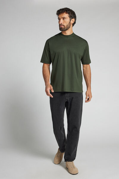 Intimissimi Camiseta de Corte Amplio de Algodón Mercerizado Superlight filo Premium Hombre Verde Tamaño M