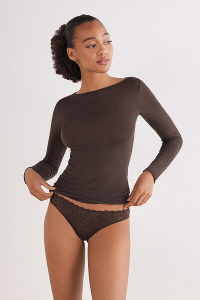 Intimissimi Braga brasileña de encaje y microfibra Mujer Marrón Tamaño L