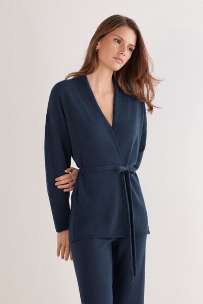 Intimissimi Cárdigan con Cinturón 100% Cashmere Mujer Azul Tamaño M/L