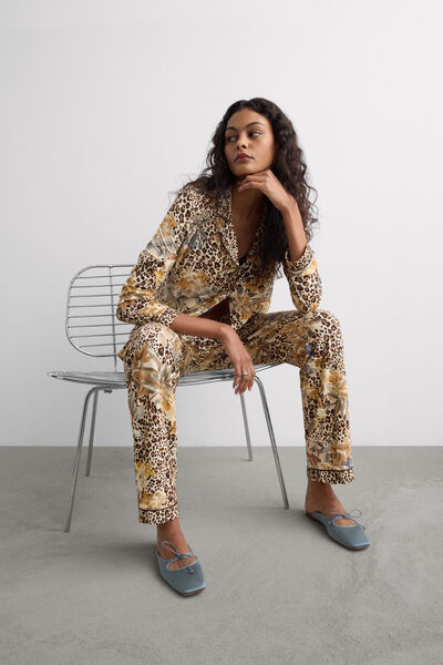 Intimissimi Pijama Largo con Abertura Delantera de Modal Estampado Animal Simply Iconic Mujer Impreso Tamaño L