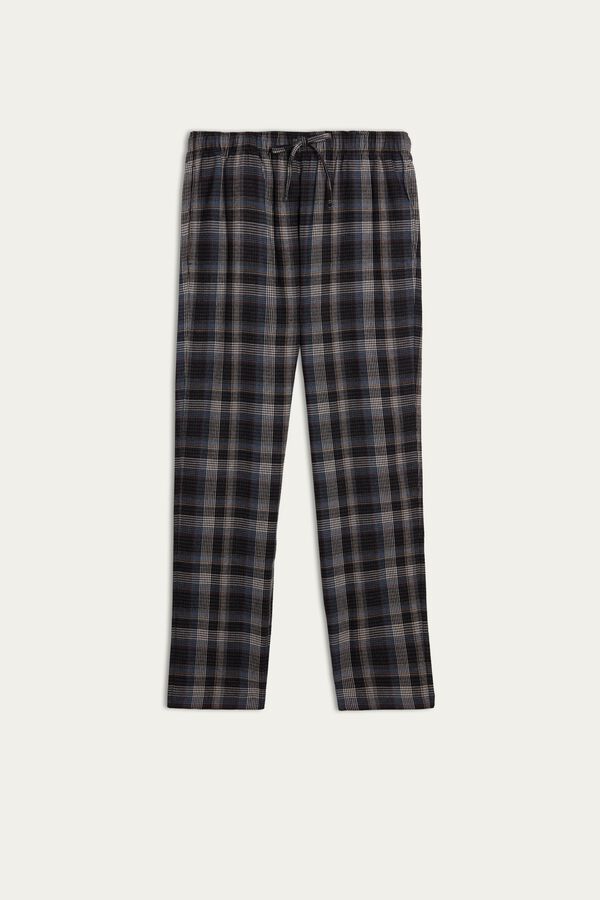 Blue Plaid Brushed Fabric Pants