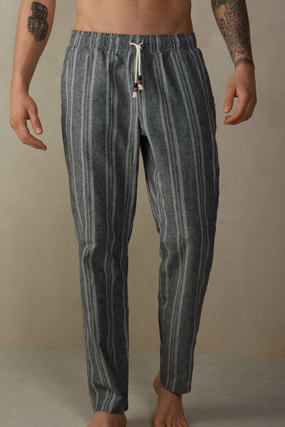 Pantalone Lungo in Lino e Cotone Multirighe