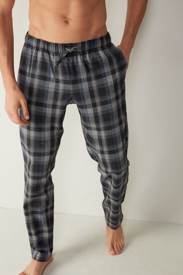 Blue Plaid Brushed Fabric Pants