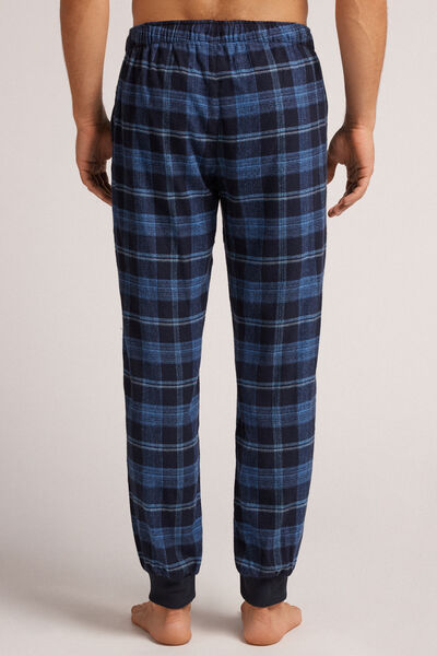 Bas de pyjama en toile de coton brossée imprimé à carreaux bleu denim