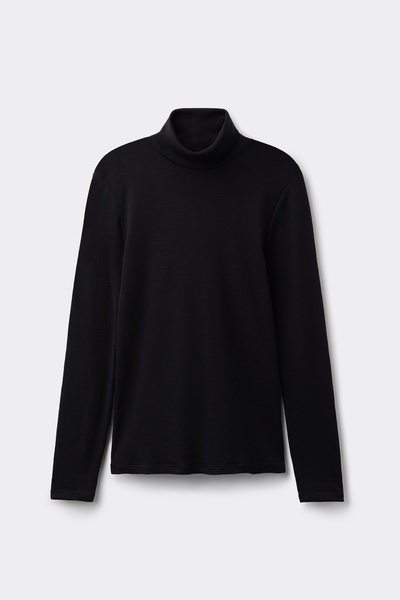 Langarmshirt mit Stehkragen aus 100 % Merinowolle