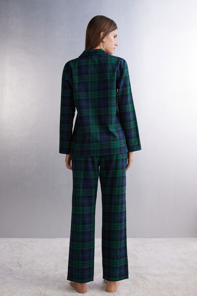 Full-Length Tartan Brushed Plain-Weave Pyjamas