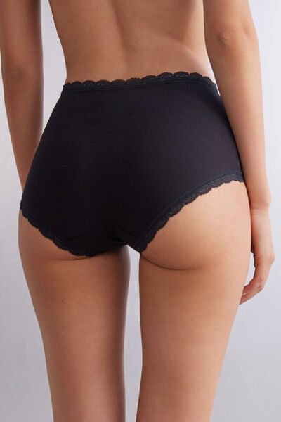 Culotte Cintura Alta em Algodão e Renda.
