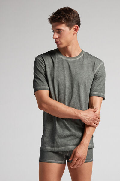 Oil Washed Cotton Short Sleeve Top