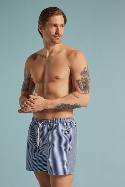 Badeshorts zum Wenden mit Streifenmuster in Wei&szlig;/Blau