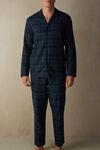 Full-Length Blue Checked Brushed Plain-Weave Cotton Pyjamas