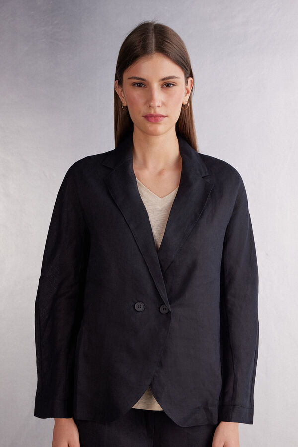 Double-Breasted Plain-Weave Linen Blazer