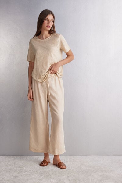 Full Length Linen Cloth Pants with Drawstring