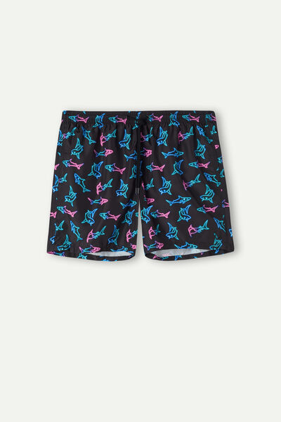 Neon Shark Print Swim Trunks