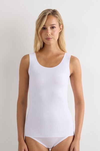 Round-Neck Raw-Cut Cotton Vest Top
