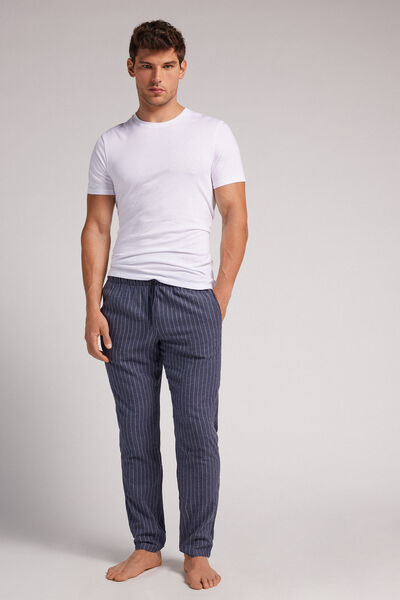 Full-Length Denim Pinstripe Pattern Brushed Plain-Weave Pants