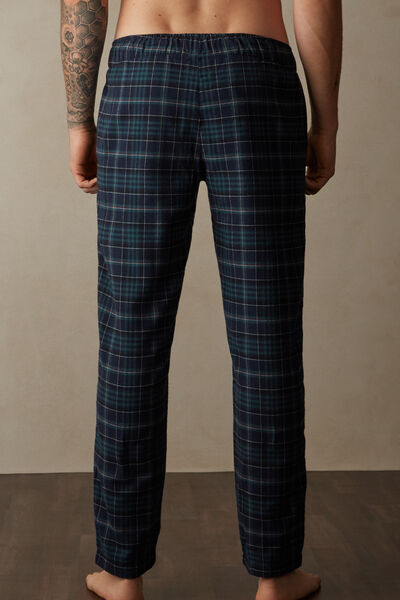 Full Length Pants in Green and Blue Plaid Brushed Cloth