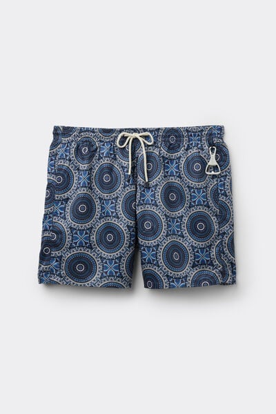 Costume Boxer Mare Stampa Mosaico Toni Blu