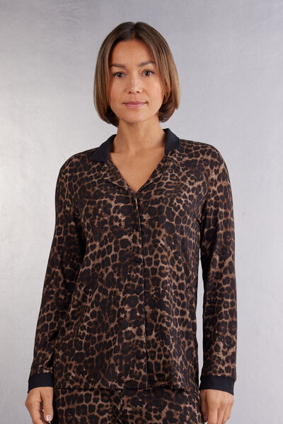 Luxurious Leopard Long Sleeve Button Up Modal Shirt