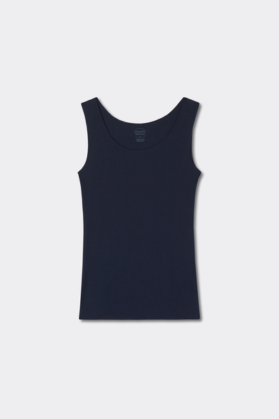 Round-Neck Raw-Cut Cotton Vest Top