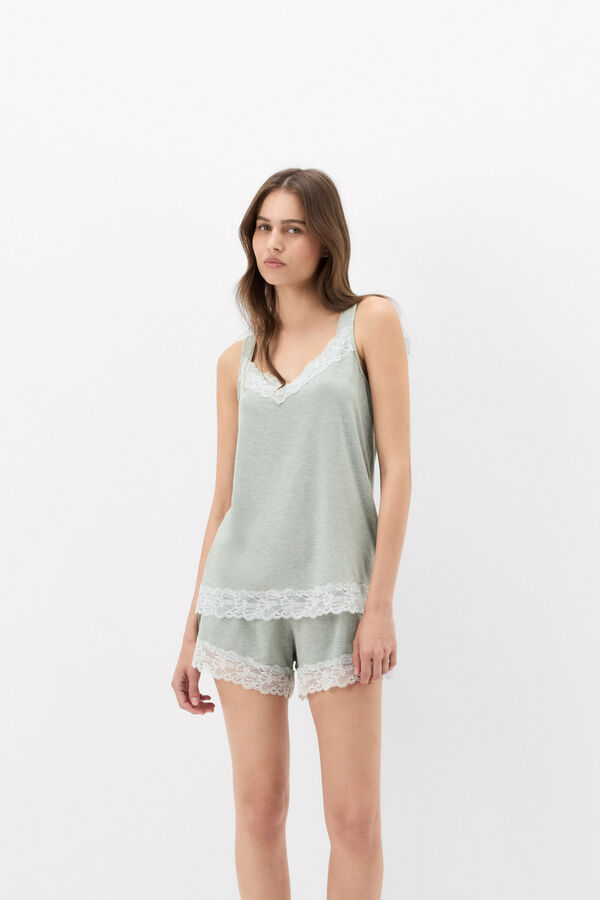 Kurzer Pyjama mit Tanktop aus Modal mit Spitze