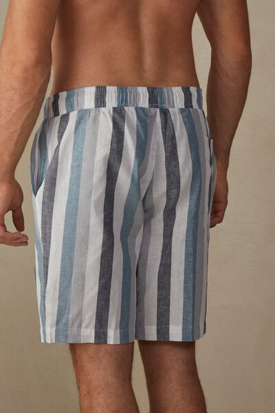 Pantaloni Scurți din In și Bumbac Macro-Dungi